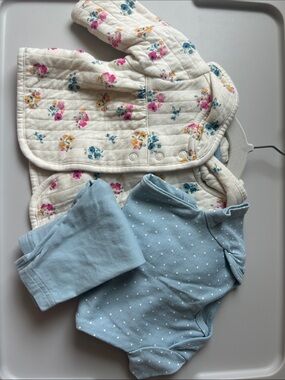 Carter's Cream Floral Quilted Jacket with Light Blue Polka Dot Bodysuit Set